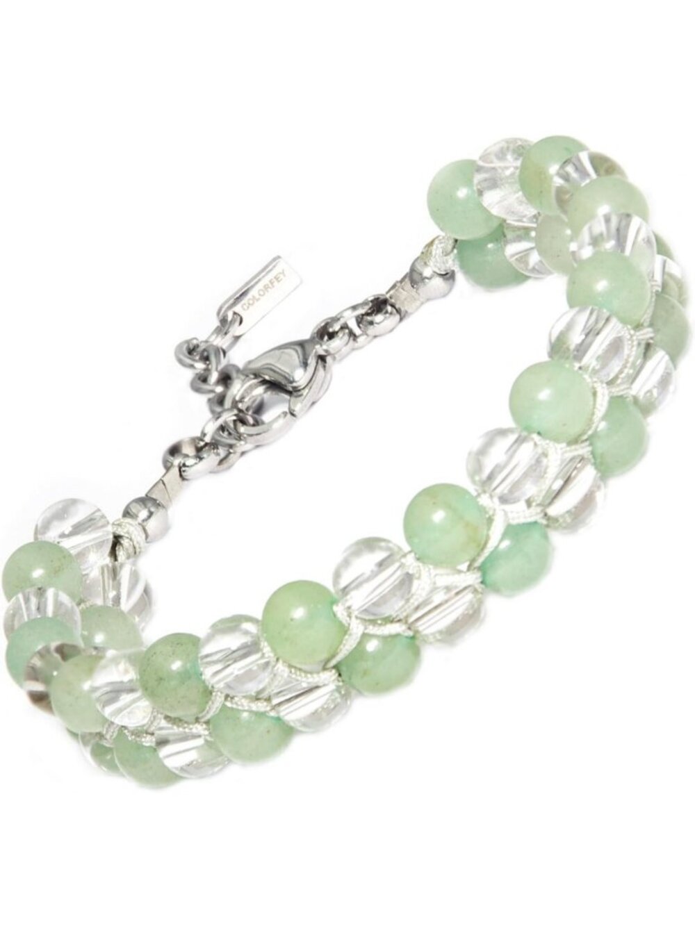Green Aventurine & Clear Quartz Healing Crystal Bead Bracelet for Women - Stress